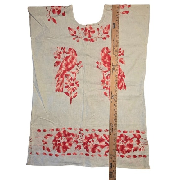 Vintage Boho Top Hand Embroidered Bird Floral Manta Cotton Mexican Huipil Midi - Picture 8 of 11